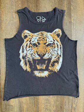 Chaser Women’s Black Tiger Graphic Sleeveless Animal Print Tank Top Size X-Small